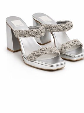 Dolce Vita Silver Braided Beaded Block Heels